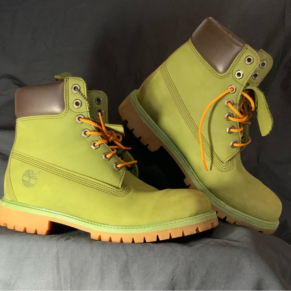 Timberland Green Boots with Orange Laces